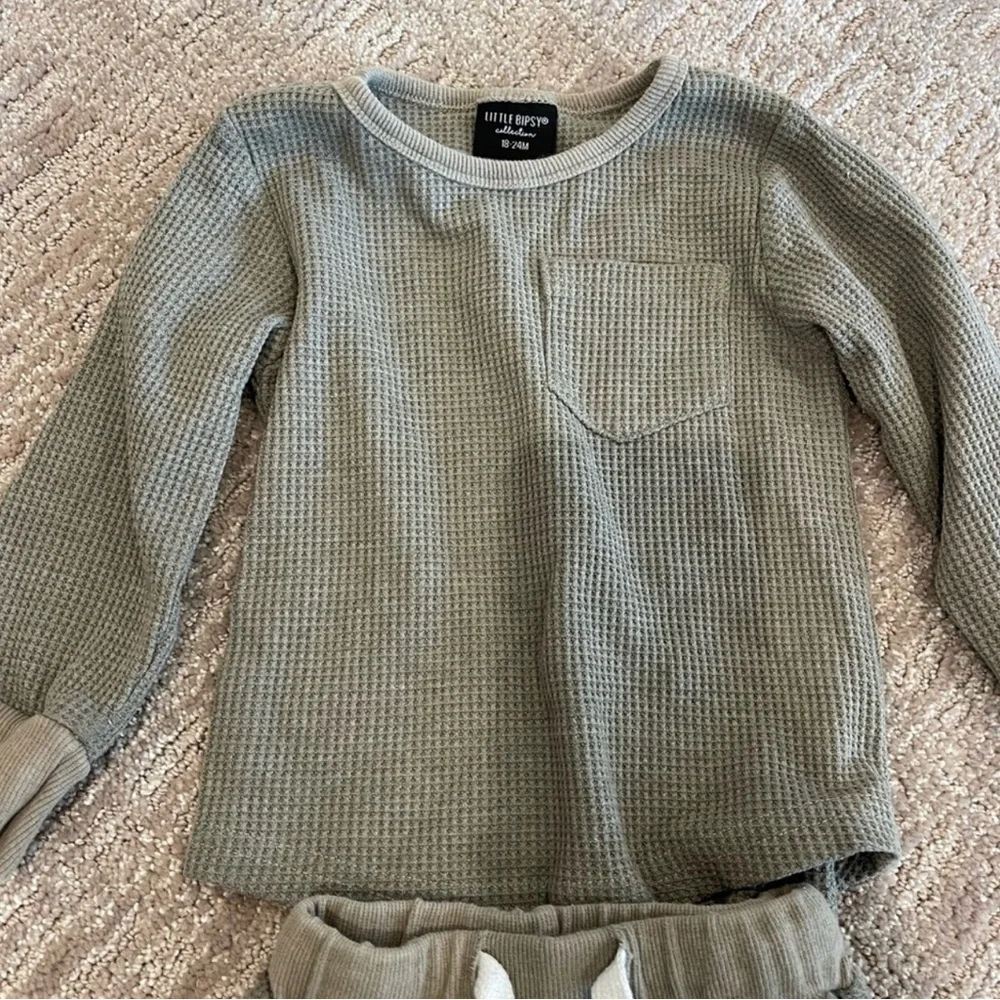 Little Bipsy Olive Waffle Knit Matching Set